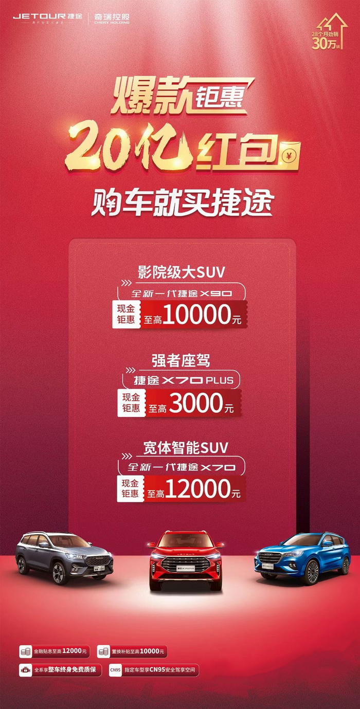 现金钜惠12000元，终身免费质保，全新一代捷途X70新增特供版车型