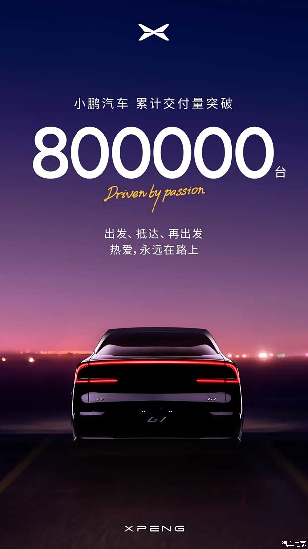 小鹏汽车累计交付量突破800000台！
