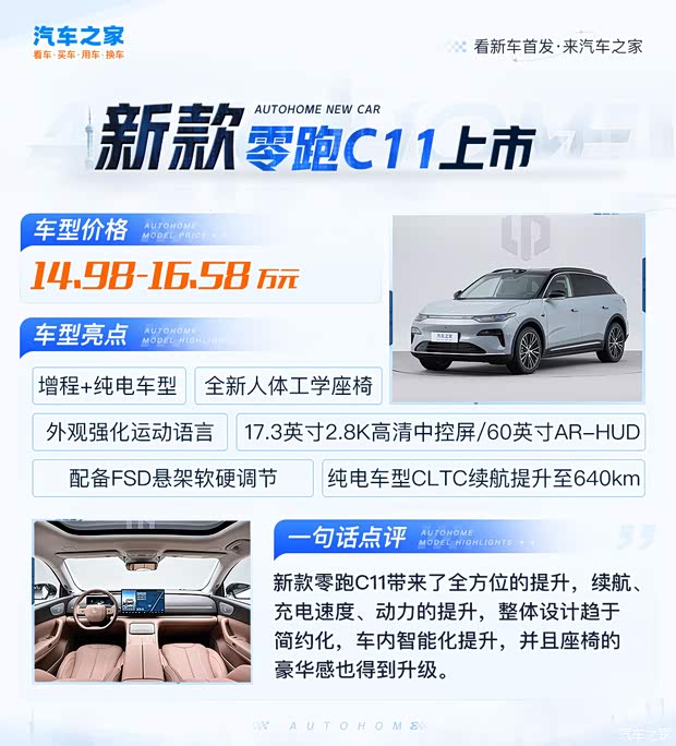 售14.98万起/纯电续航640km 新款零跑C11正式上市